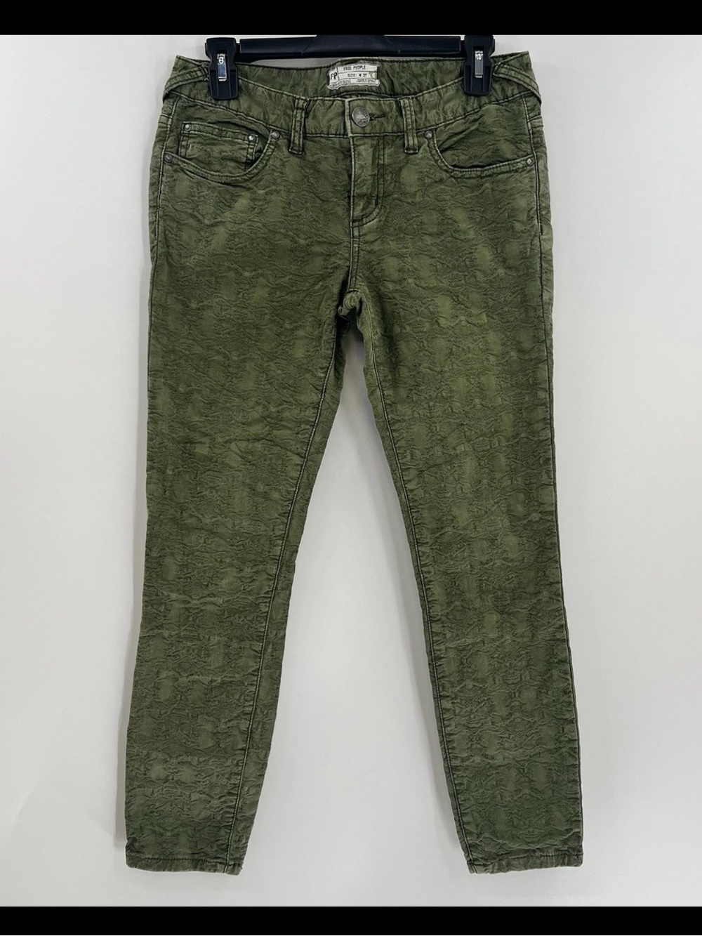 Free People Olive Green Textured Jeans 25 pants trousers
